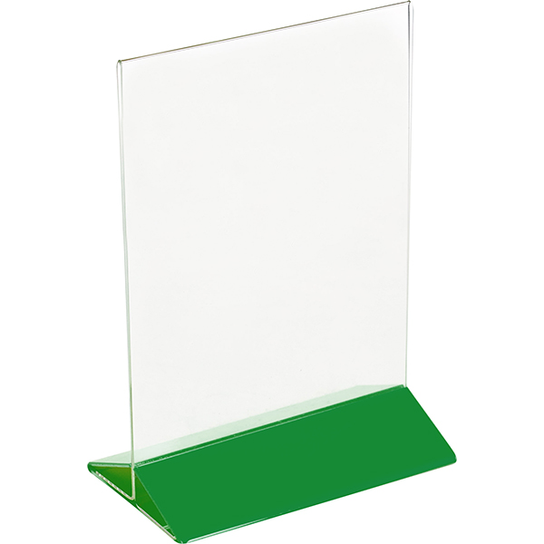 Подставка настольная для меню А5; пластик; H=22,L=15.5,B=9.5см; прозрачный,зеленый
