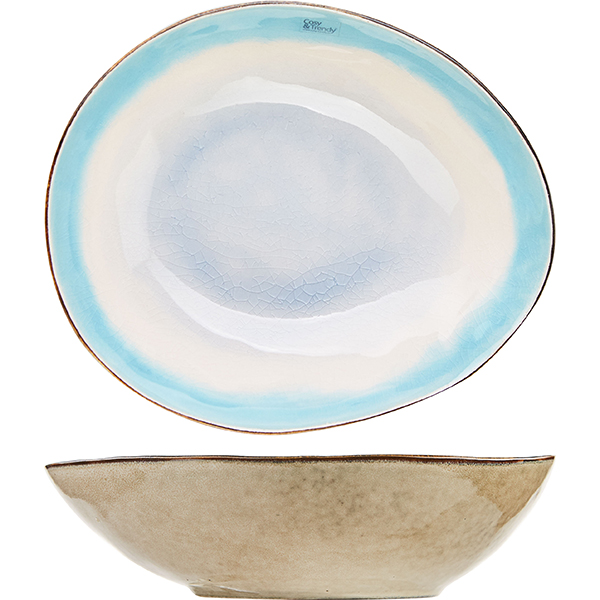Тарелка глубокая «Малибу»; керамика; D=19.5см; белый,бирюзовый