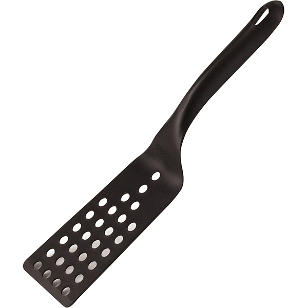 Лопатка кухонная перфорированная; пластик; длина=29/13, ширина=6 см.; цвет: черный
