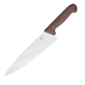 Нож поварской; сталь нержавеющая,пластик; длина=26, ширина=5.4 см.; коричневый,металлический