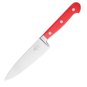 Нож поварской; сталь нержавеющая,пластик; длина=15, ширина=3.6 см.; красный,металлический