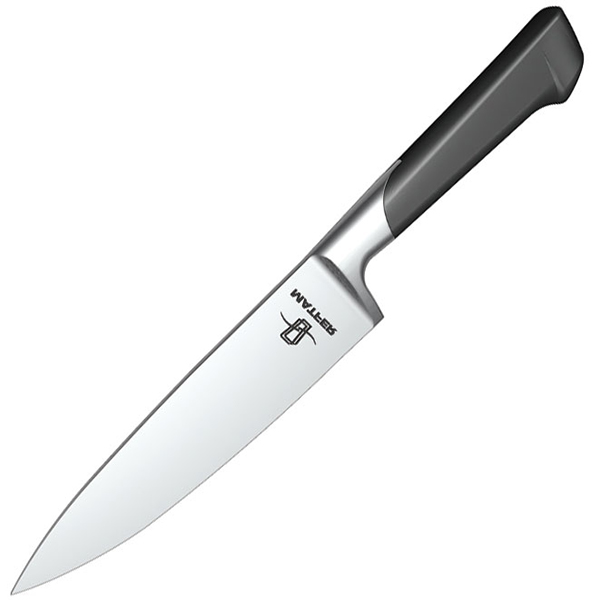 Нож поварской; сталь, пластик; длина=20, ширина=5 см.; металлический,серый