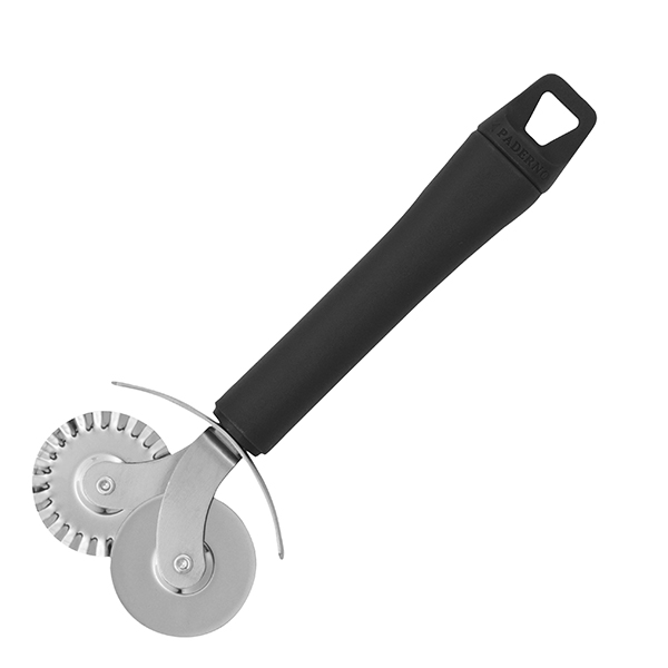 Нож роликовый двойной; пластик, сталь нержавеющая; диаметр=40, высота=38, длина=180 мм; цвет: черный,металлический