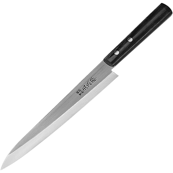 Нож янагиба для суши,сашими «Масахиро»; сталь,дерево; длина=410/275, ширина=35 мм; металлический,цвет: черный