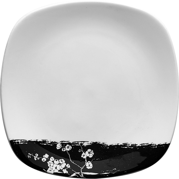 Тарелка квадратная «Джапоника»; материал: фарфор; высота=10, длина=176, ширина=176 мм; белый,цвет: черный