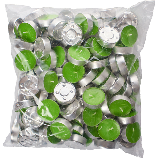 Свечи «Таблетки» (100 штук); воск,материал: алюминий; диаметр=4, высота=4, длина=4 см.; зеленый