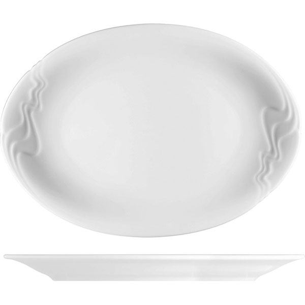 Блюдо овальное «Мелодия»; материал: фарфор; высота=3.5, длина=36, ширина=25 см.; белый