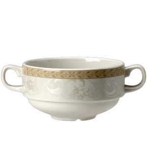 Супница, Бульонница (бульонная чашка) «Антуанетт»; материал: фарфор; 285 мл; диаметр=100, высота=52 мм; белый,оливковый 