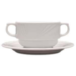 Супница, Бульонница (бульонная чашка) с ручками «Аркадия»; материал: фарфор; 320 мл; диаметр=10, высота=5.5, ширина=14 см.; белый